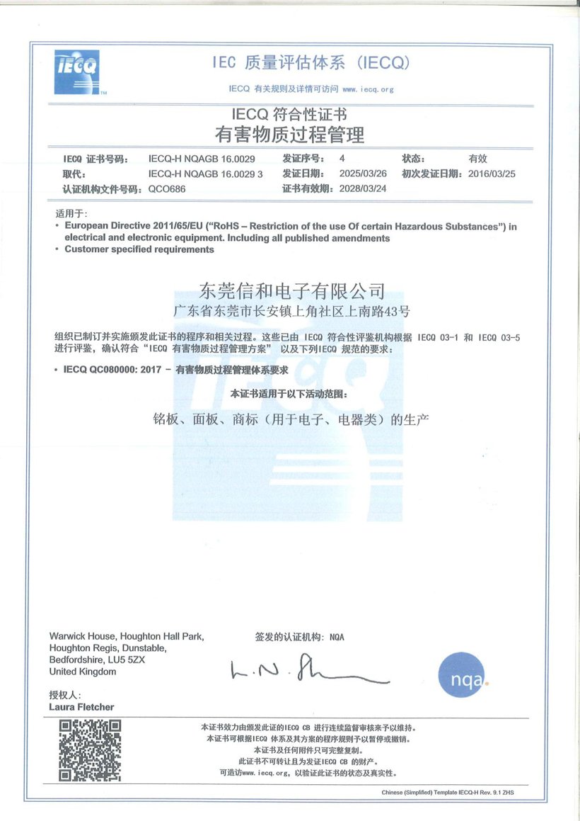 Hazardous Substance Process Mgmt certificate — IECQ QC080000:2017